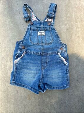 OshKosh B'gosh Toddler Girl Denim Overalls with Floral Trim size 2T